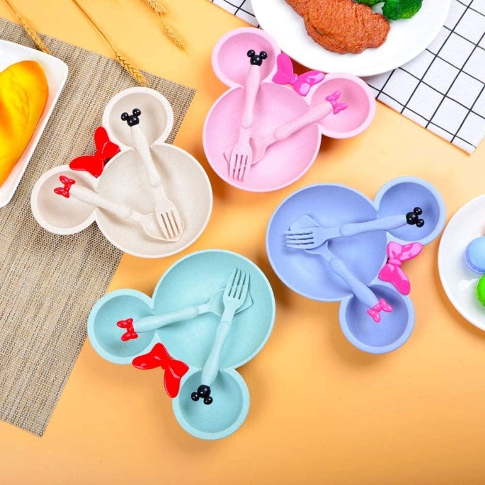 Mickey Mouse Shaped Plates for Kids, Eco Friendly Bamboo Fiber Dinner Set for Weaning Kids, Dinner Dish Gift Sets with Spoon, Fork