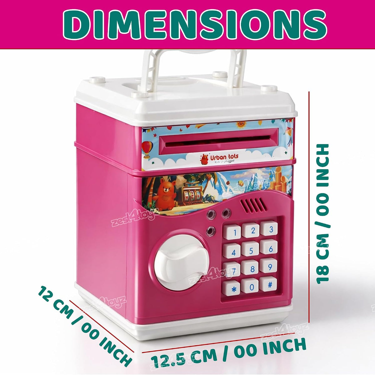Zest 4 Toyz Money Piggy Bank Toy for Kids Gullak Money Safe with Number Password Money Saving Mini ATM Toy with Lights and Sound Money Bank for Kids