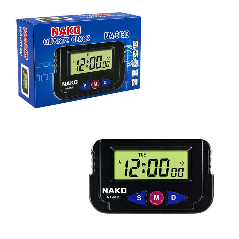 PulGos Digital LCD Calendar and Time Car Dashboard & Desk Clock - 6.4x4 cm Black Portable Timer with Alarm & Stopwatch - Versatile Multifunction Clock for Office, Vehicle & Travel