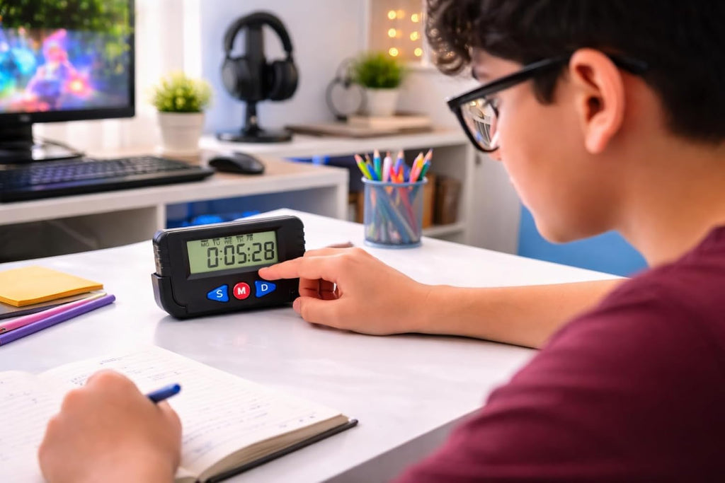 PulGos Digital LCD Calendar and Time Car Dashboard & Desk Clock - 6.4x4 cm Black Portable Timer with Alarm & Stopwatch - Versatile Multifunction Clock for Office, Vehicle & Travel