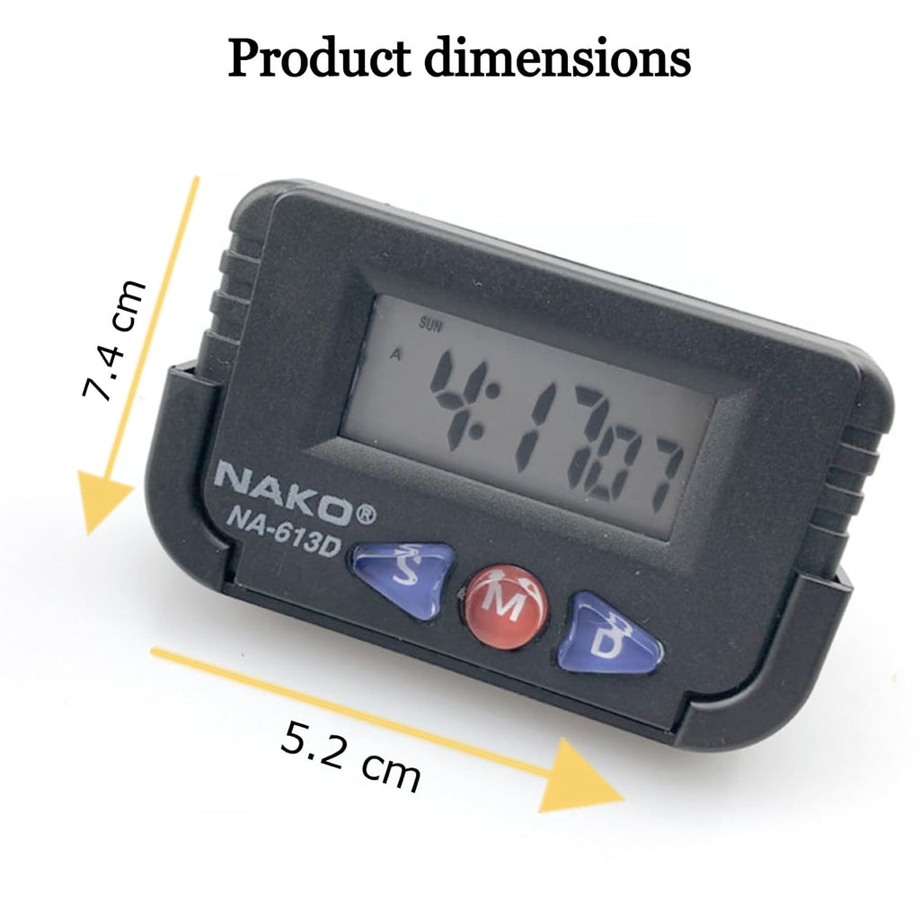 PulGos Digital LCD Calendar and Time Car Dashboard & Desk Clock - 6.4x4 cm Black Portable Timer with Alarm & Stopwatch - Versatile Multifunction Clock for Office, Vehicle & Travel