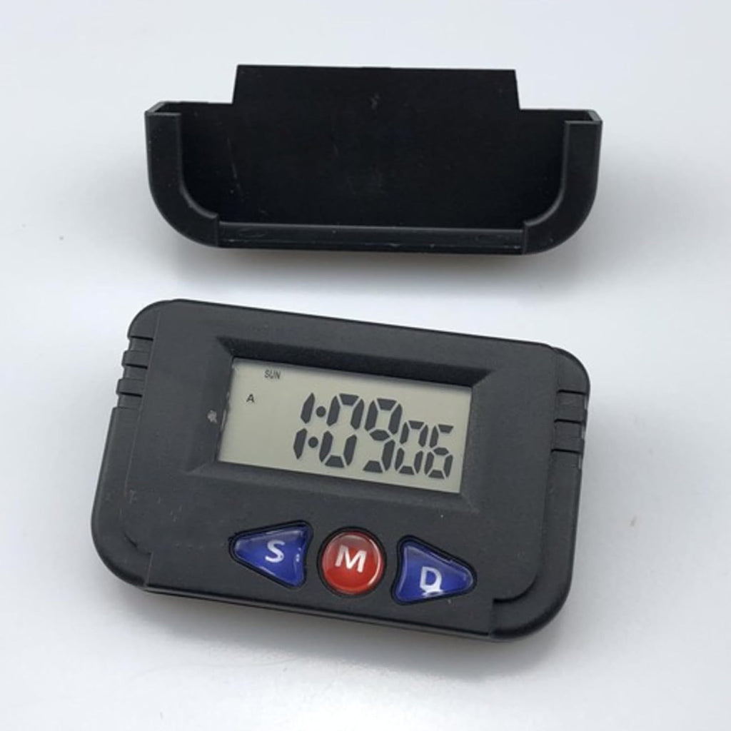 PulGos Digital LCD Calendar and Time Car Dashboard & Desk Clock - 6.4x4 cm Black Portable Timer with Alarm & Stopwatch - Versatile Multifunction Clock for Office, Vehicle & Travel