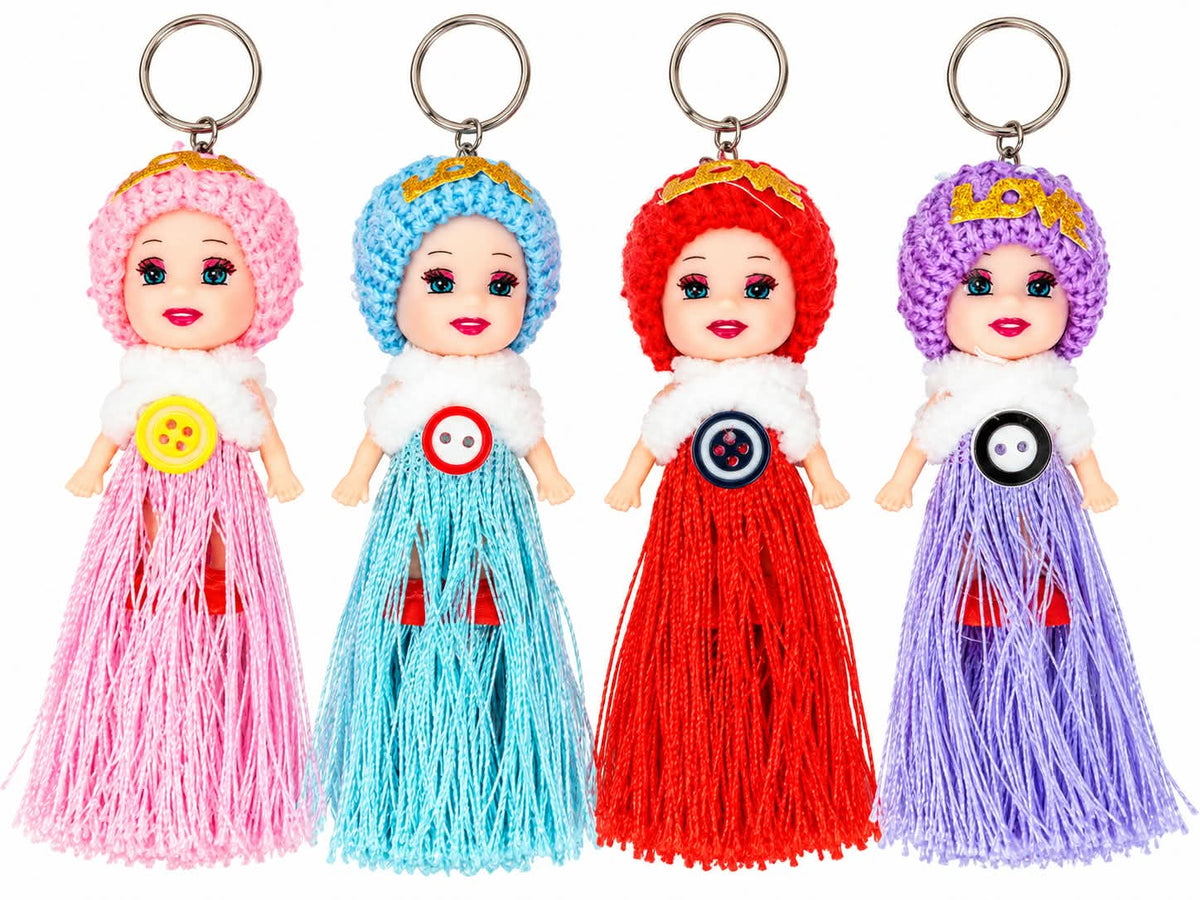 [PACK OF 12] Adorably Cute Knitted Hat Mini Doll Tassel Keychains - 21347