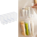 Wall Mounted Cosmetic Organizer, 4-Grid Storage Caddy for Bathroom, No-Drill Plastic Storage Rack for Skincare, Toothpaste, Hand Cream, Stationery