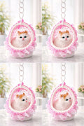 Fluffy Cat With Sound Plush Figurine in Hanging Basket, with Colorful Lights & Music White, Soft Plush Material, with ON/Off Sound Feature, Home Decor Accent