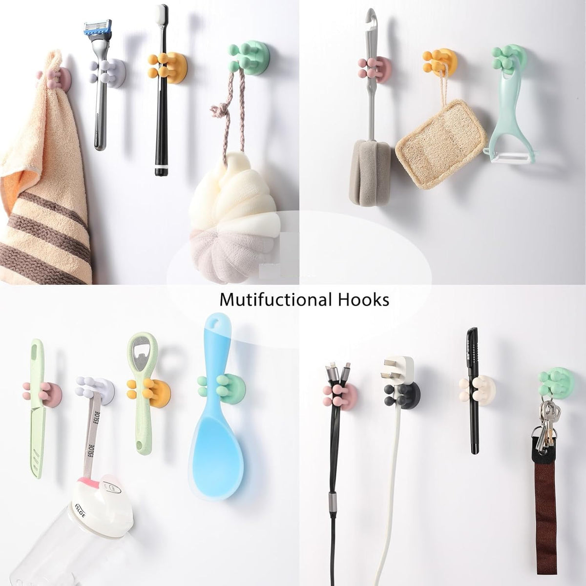 Good Grips Razor Holder - Silicone Toothbrush Holders for Shower Wall Mounted Self Adhesive Cute Dorm Room Bathroom Kitchen Organizer Storage Hook for Hanging Loofah Towel Tooth Brush