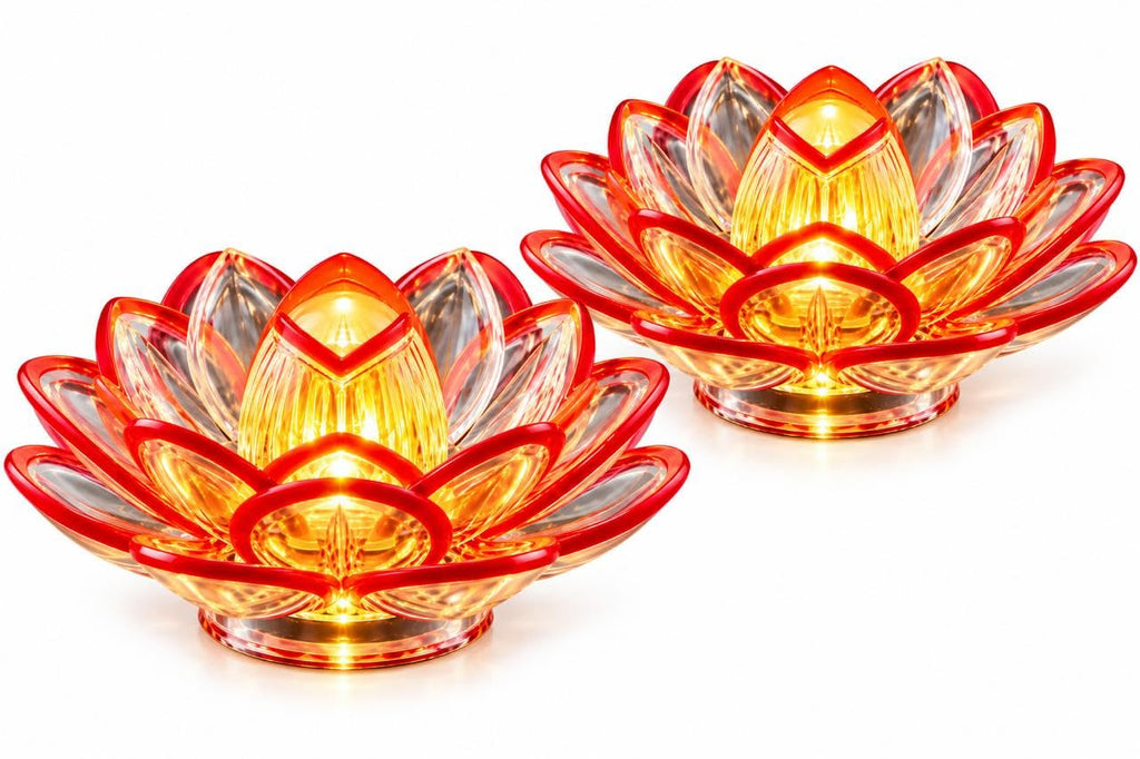 Transparent Flower LED Tea Light Candles Flameless Smokeless Battery Operated Decorative Diya Lights | Lotus Flower Shape for Diwali, Pooja, Home Decor & Festivals - 21376