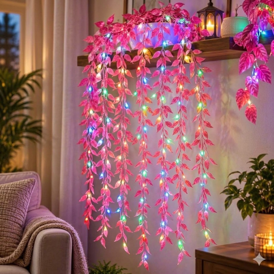 Pink Leaf Multi-Color LED Curtain Lights