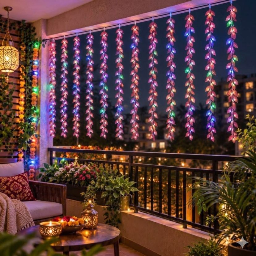 Pink Leaf Multi-Color LED Curtain Lights