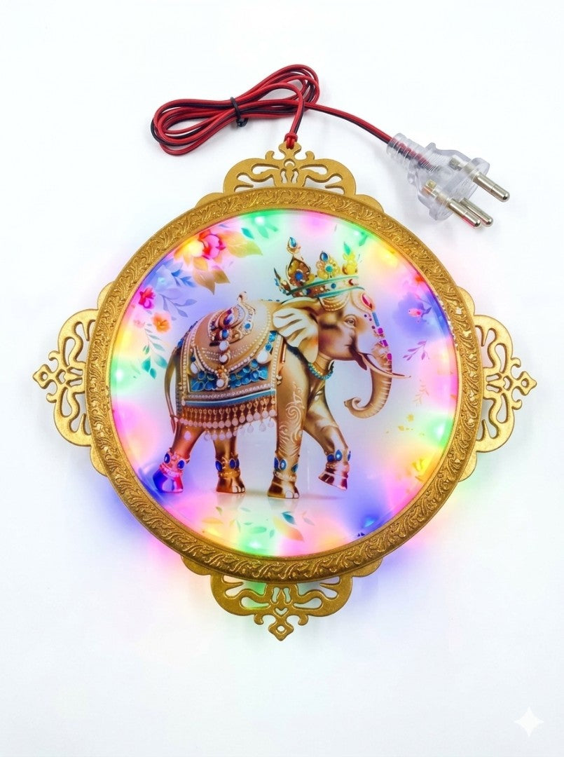 Round LED Royal Elephant Wall Hanging (Jhumar / Lighted Frame),