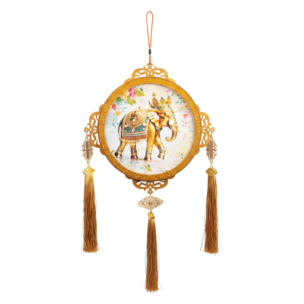 Round LED Royal Elephant Wall Hanging (Jhumar / Lighted Frame),