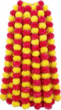 {5 Pcs} Artificial Marigold Garland (5 ft 7 inch) Red Yellow Genda Phool Mala for Mandir, Door, Wall Hanging Diwali Wedding Decoration