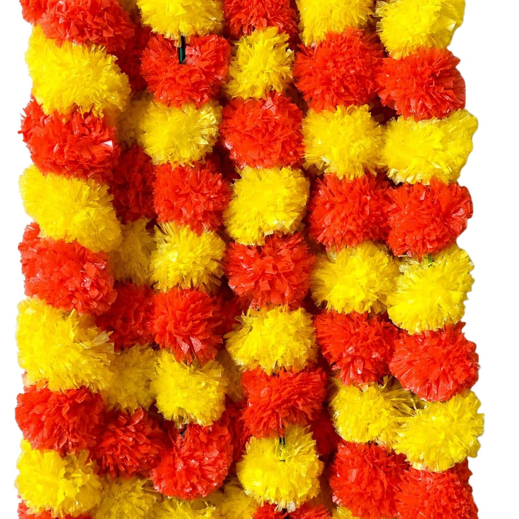 Artificial Handmade 5 Pcs Marigold Flower Garland for Decoration| Reusable Long Genda Phool Mala for Diwali, Navratri, Durga Pooja & Festival