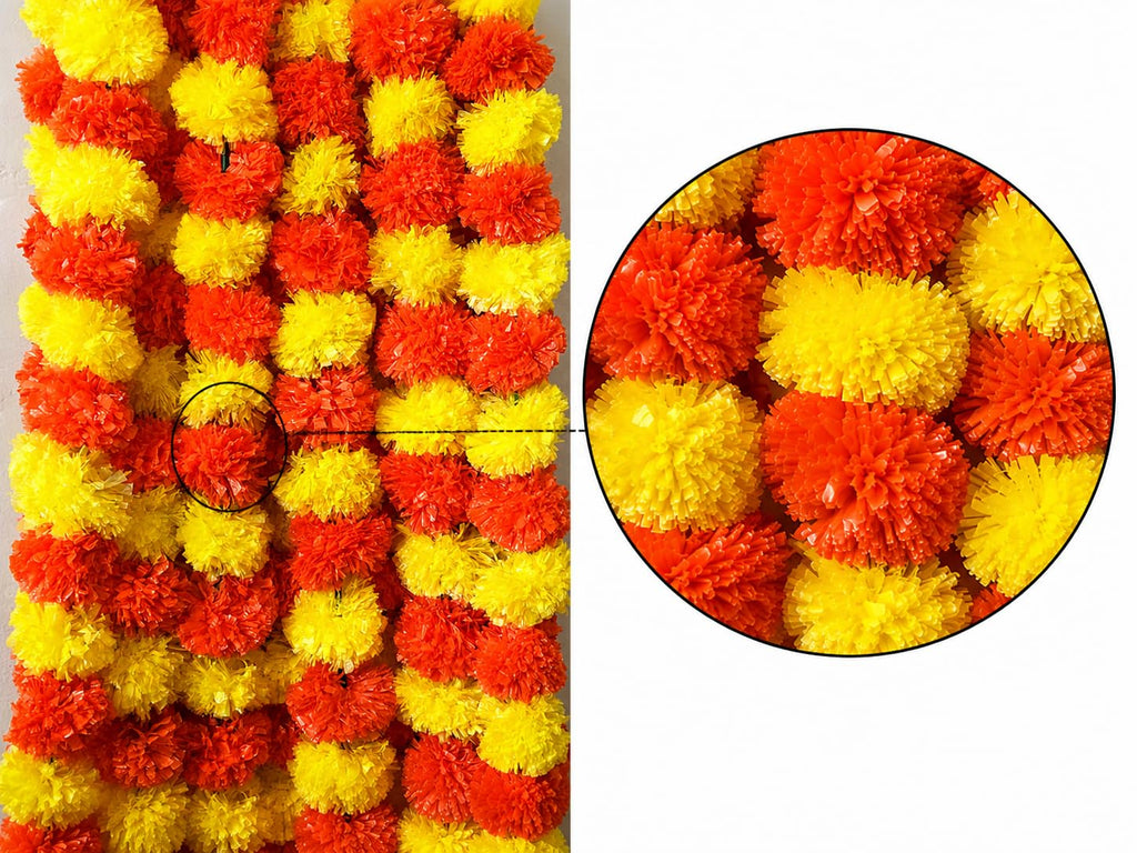 Artificial Handmade 5 Pcs Marigold Flower Garland for Decoration| Reusable Long Genda Phool Mala for Diwali, Navratri, Durga Pooja & Festival