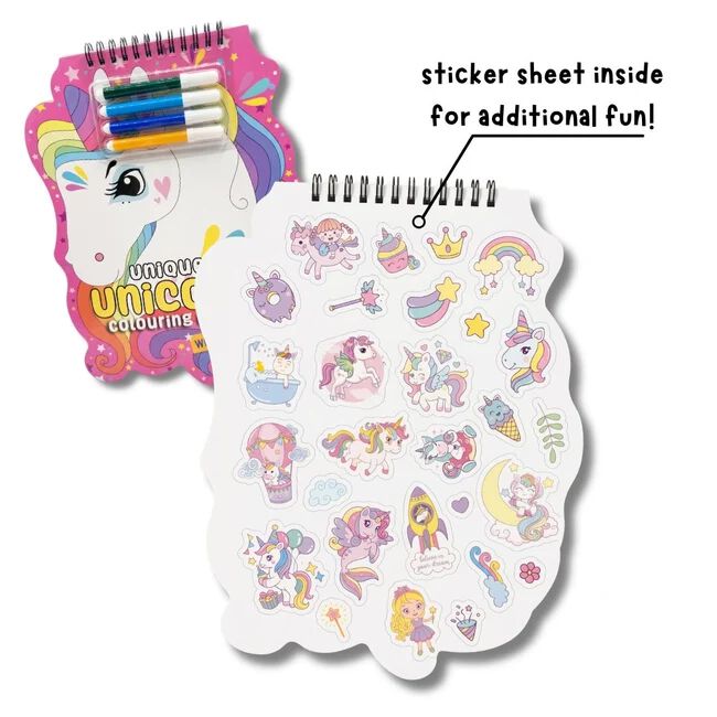 Unicorn Shaped Colouring Book for Kids, 5 Sketch Pens and Sticker Sheet, Unicorn Activity Colouring Kit, Art Set Gift for Children