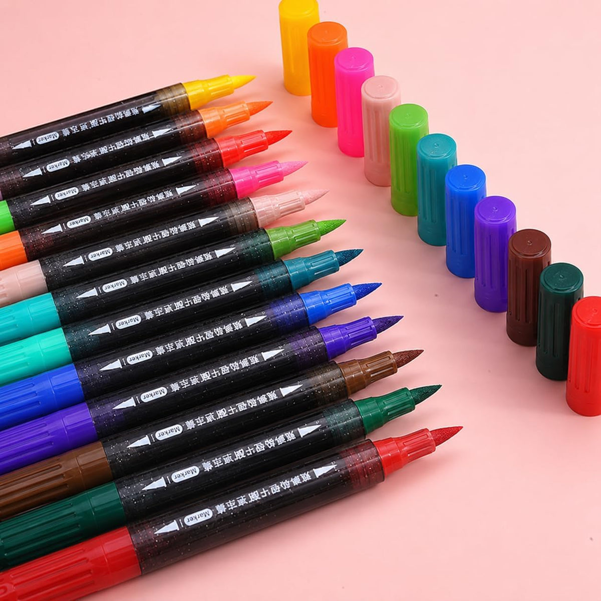 12 Colors Dual Tip Glitter Gel Pens | Double-Ended Fine Point & Glitter Brush Markers for Coloring Books | Rock Painting, Card Making, Scrapbooking, Black Paper Art