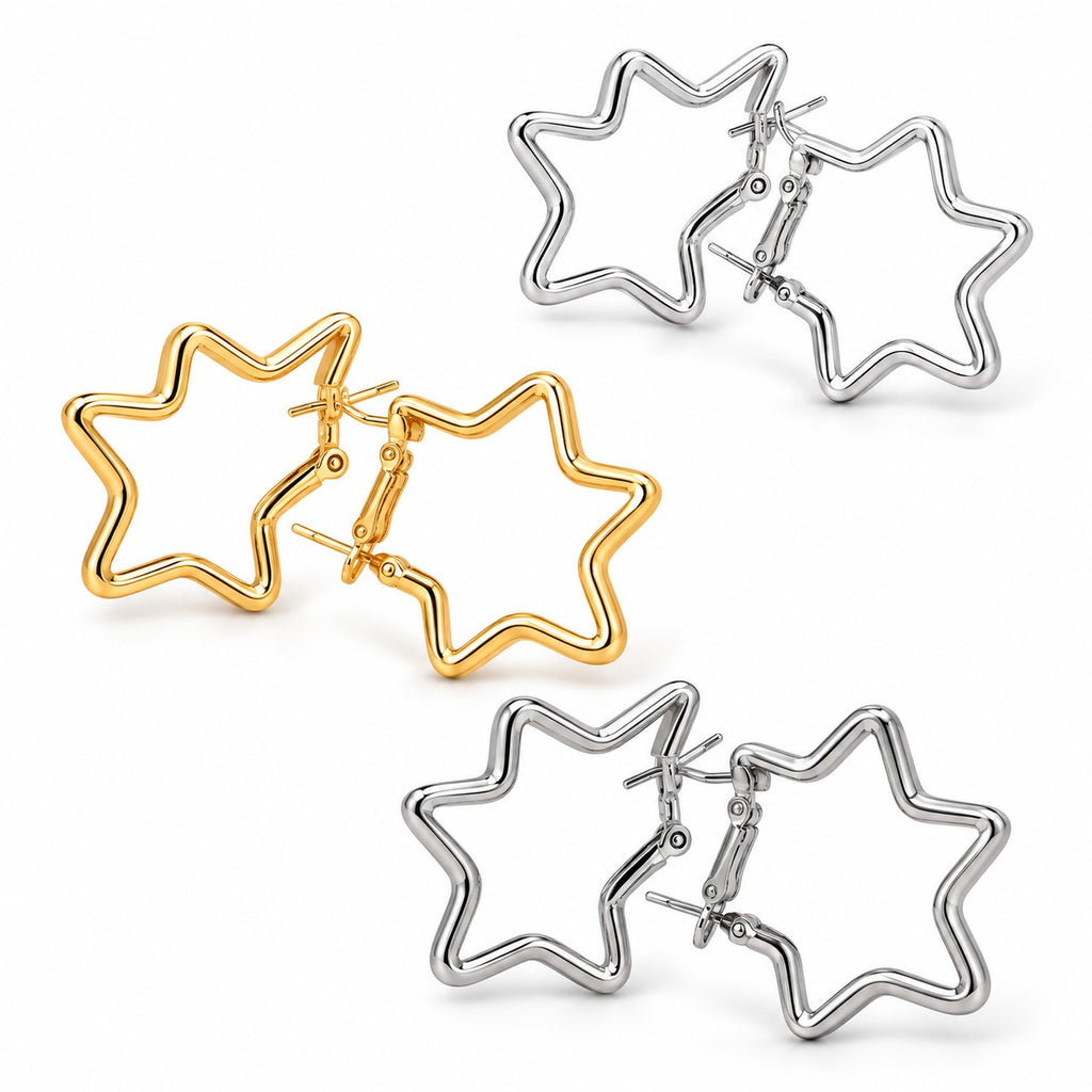 Star Hoops Earrings Silver & Golden Colour For Women And Girls
