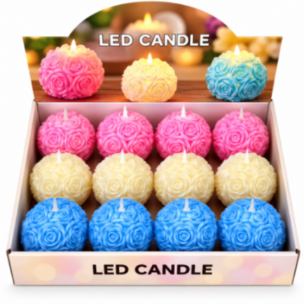 LED Rose Ball Candle Light Up Decorative Floral Design, Battery Operated, Wedding Home Decor
