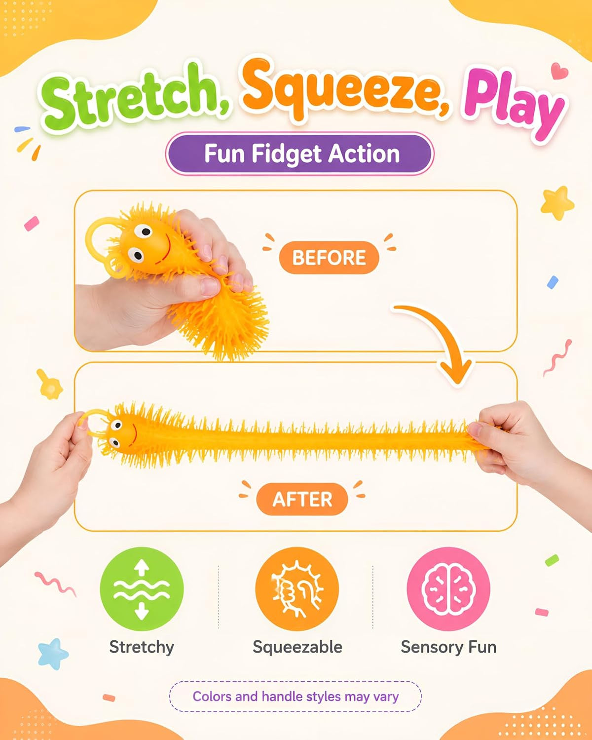 NUOBESTY  Glowing Caterpillar Toys, Luminous Squeeze Puffer Worms