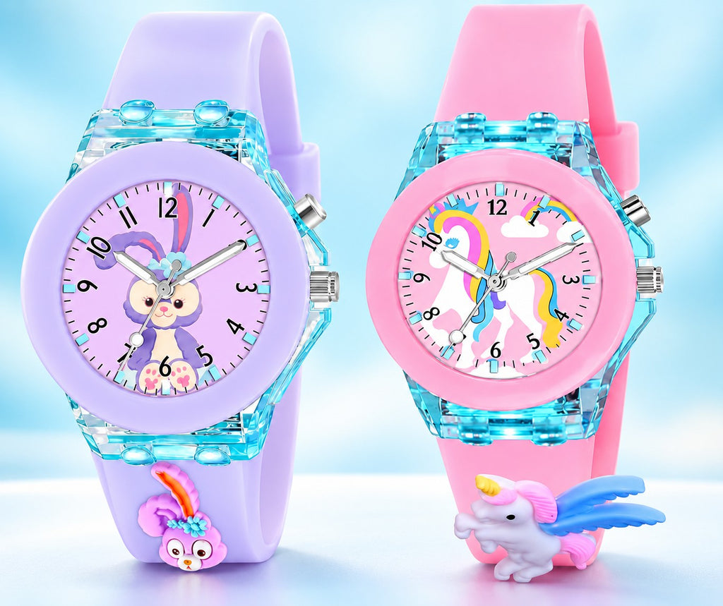 Kids Watch with LED Light-Up Case, Pink And Purple Combo Silicone Band