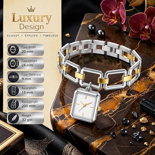 Women’s Analog Bracelet Watch for Girls & Women | Elegant Rectangular Dial | Metal Link Chain Strap | Fashion & Casual Wrist Watch