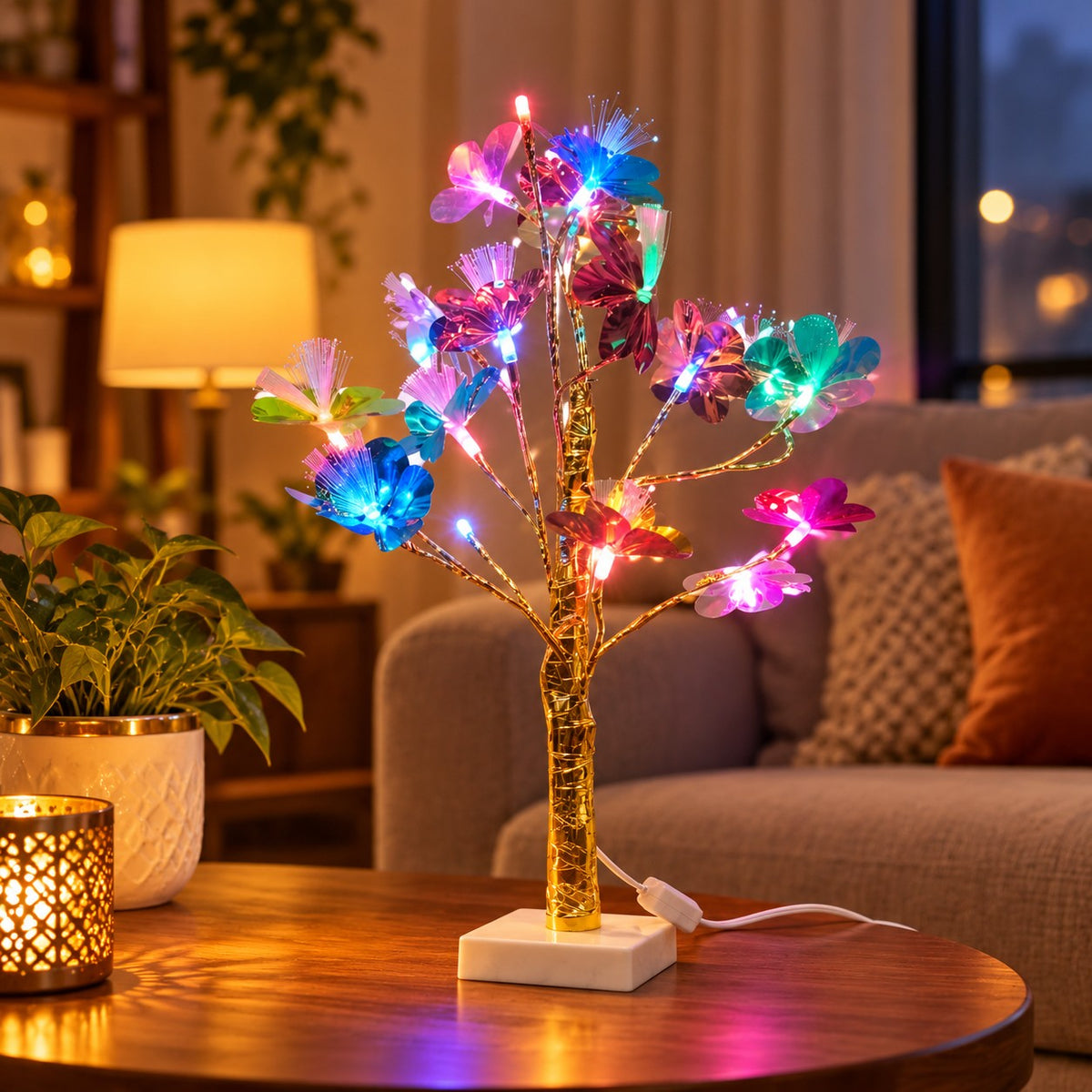 Multicolor LED Butterfly Tree Lamp | USB Powered Decorative Table Light | Color Changing Night Lamp for Bedroom, Living Room & Home Decor | Gift Item {Random Design}