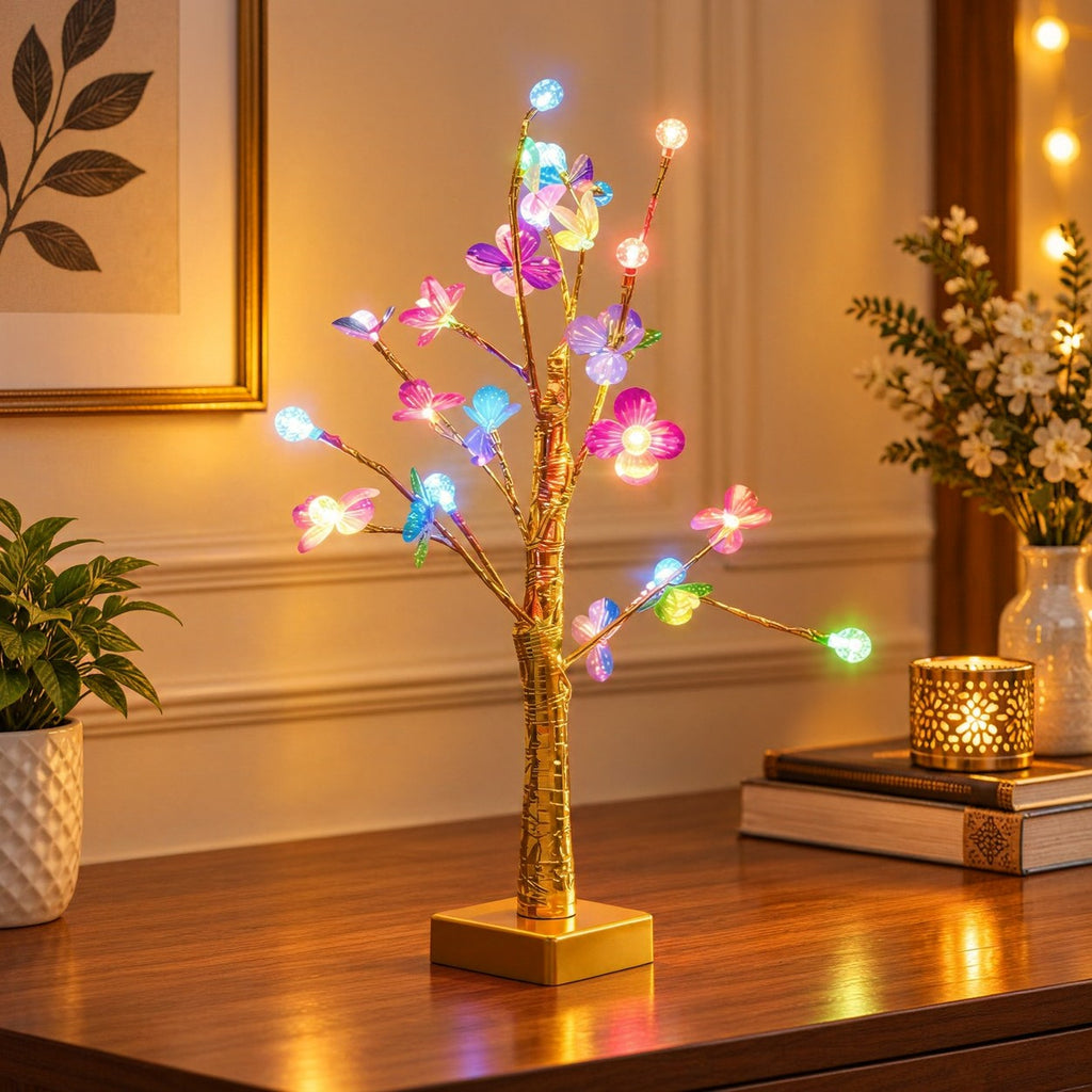 USB Powered Multicolor LED Butterfly Blossom Tree Lamp | Decorative Table Night Light | Color Changing LED Tree for Bedroom, Living Room, Home Decor & Gift