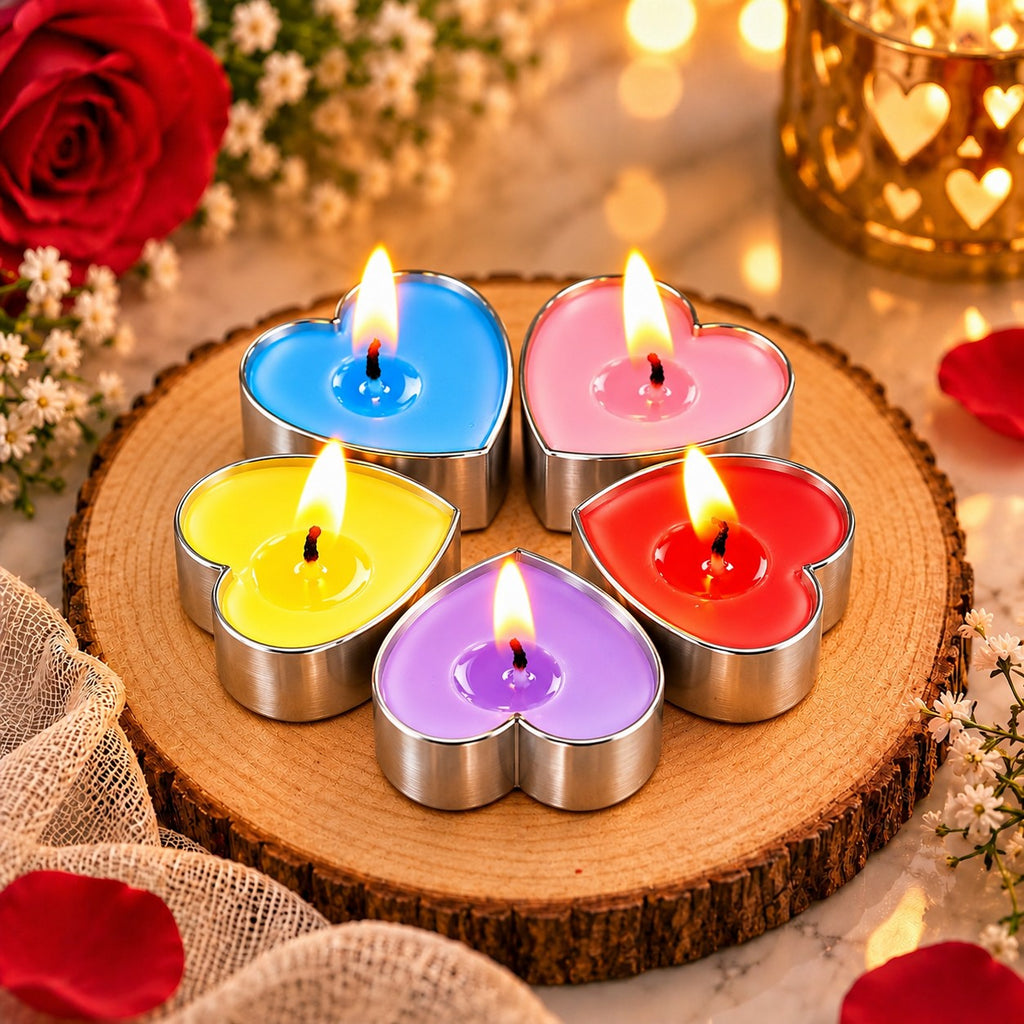 [Set of 10] AuraDecor Heart Shape Fragrance Tealight Polycarbonate Candles Burning Time 4 to 5 Hours [Random color]