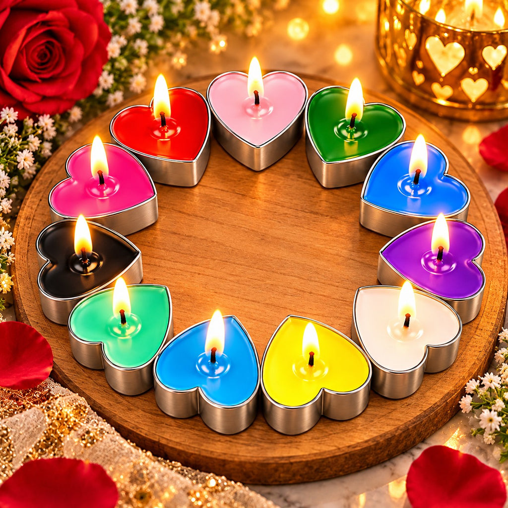 [Set of 10] AuraDecor Heart Shape Fragrance Tealight Polycarbonate Candles Burning Time 4 to 5 Hours [Random color]