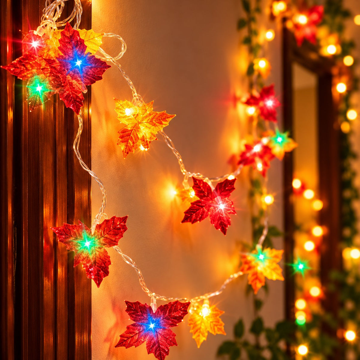 Decorative LED Leaf String Light, Multicolor