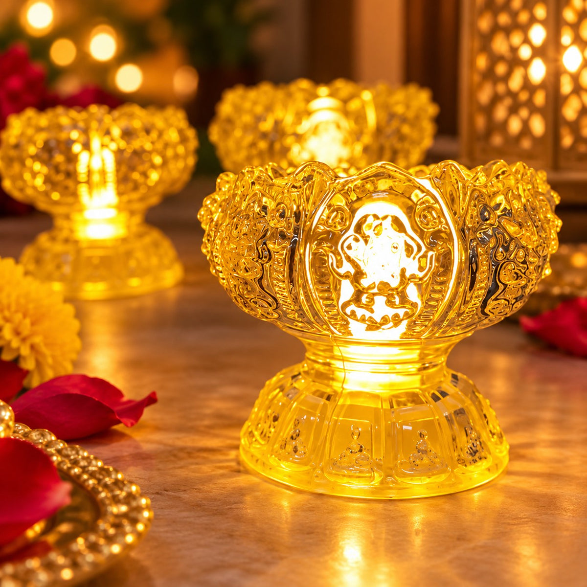 Candle Light Yellow Lotus Lamp Tea Lights