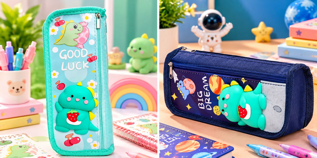 3D Dyno Pencil Pouch for Boys and Girls Pencil Case School Stationery 2 Zipper {Random Design}