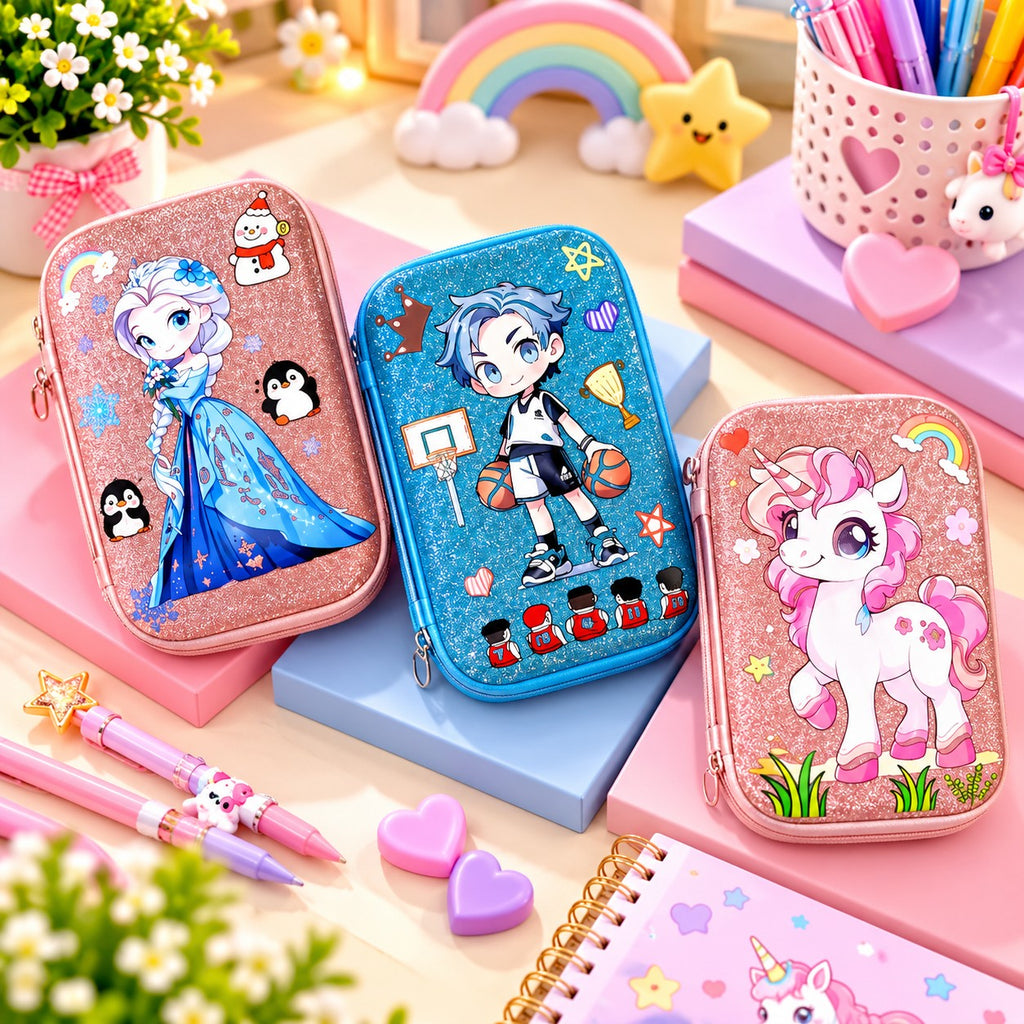 Glitter Pencil Case with Compartments, Pencil Pouch for Kids, School Supply Organizer Pencil Box for Students