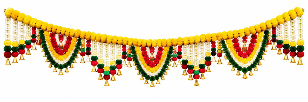 [10 Feet] Decorative Flower Toran with Golden Bells for Main Door, Diwali, Pooja, Wedding & Festive Home Decoration
