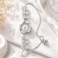 Women's Crystal Flower Quartz Hand Chain Bracelet Watch,Silver