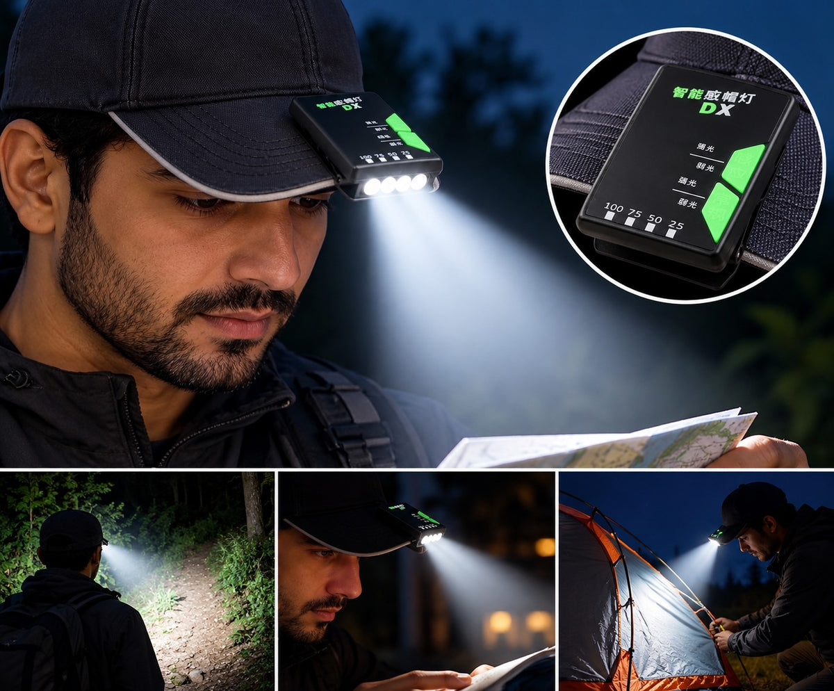Headlamp Forehead Flashlight Smart Induction LED Clip On Cap Light USB Rechargeable Headlamp Hat Light with Power Display Outdoor Fishing Black Camping Running Cycling Headlight