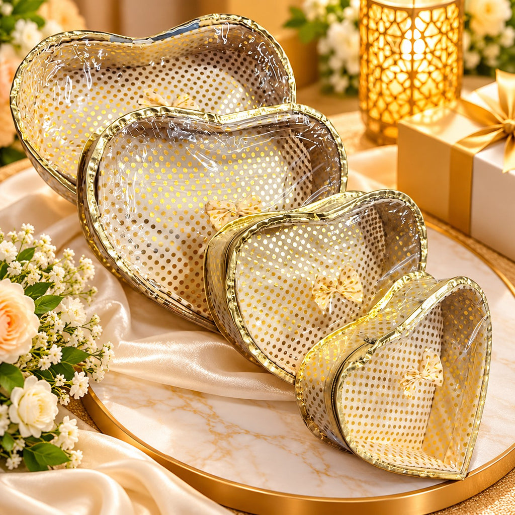 Set – Pack Of 4 Pouch Heart Shape Transparent Jewellery Organiser Pouch