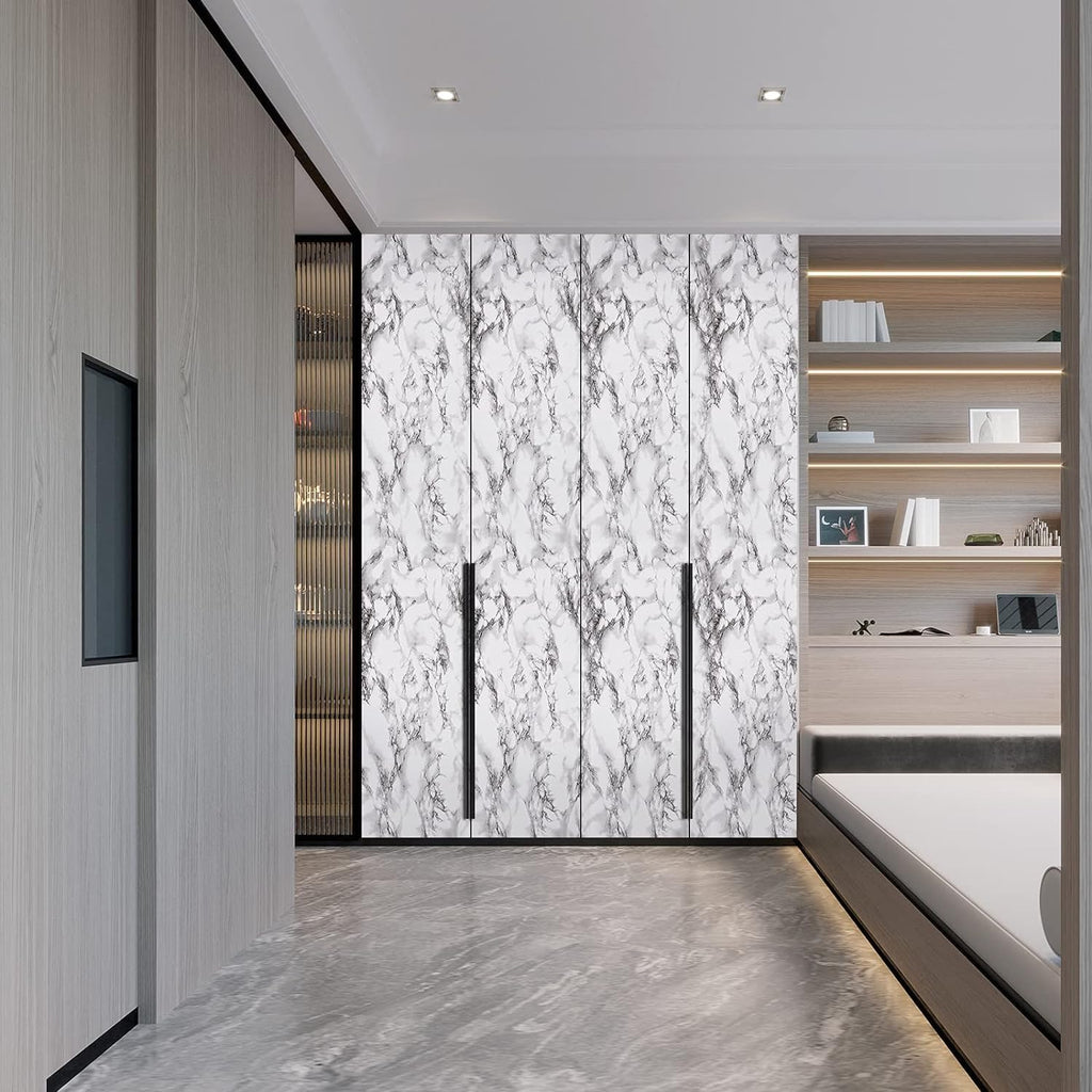 Black & White Kitchen Wallpaper Oil Proof,Wall Stickers for Kitchen Anti-Mold & Heat Resistant Wallpaper DIY Vinyl Marble Wallpaper Peel and Stick Wallpaper for Home Kitchen Countertop-