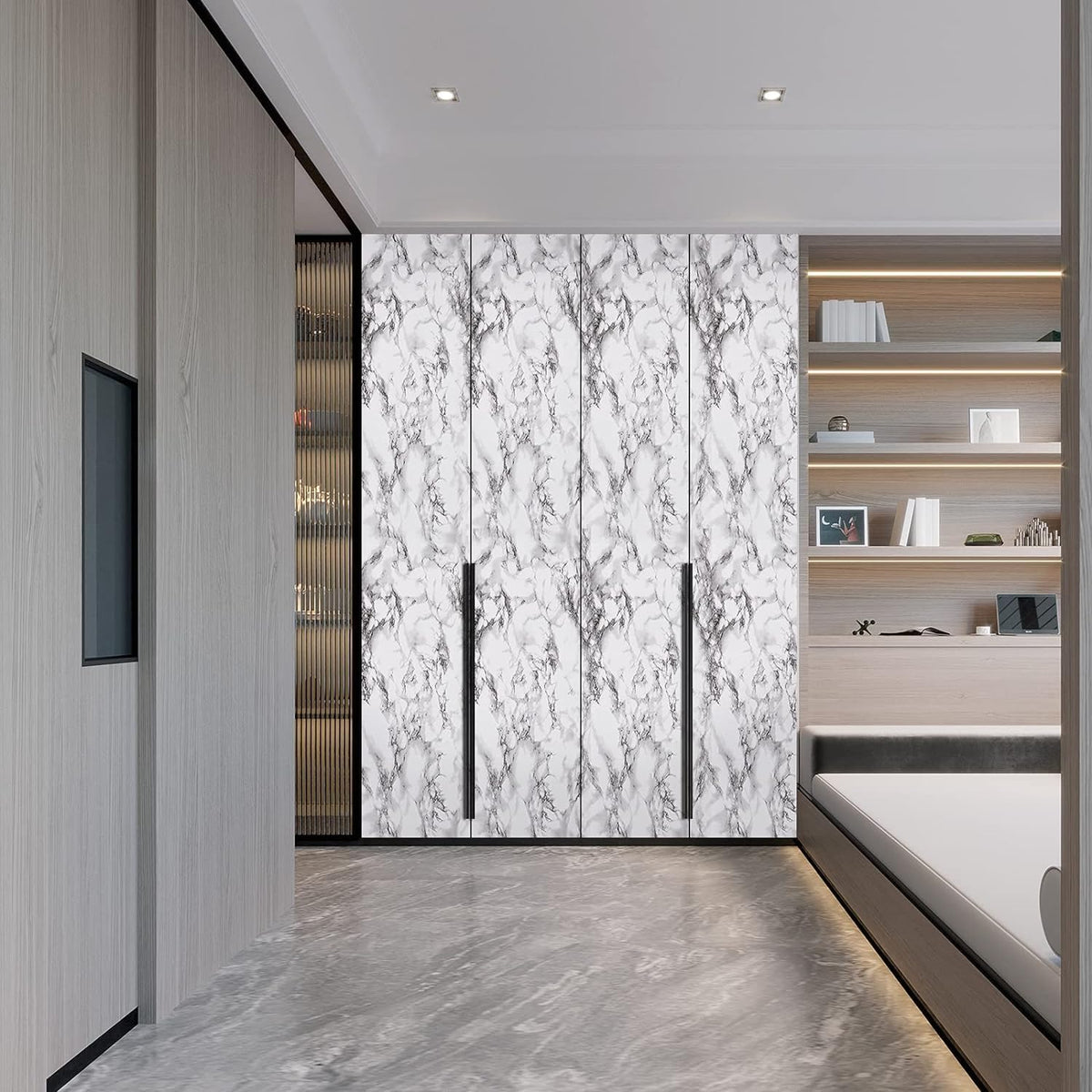 Black & White Kitchen Wallpaper Oil Proof,Wall Stickers for Kitchen Anti-Mold & Heat Resistant Wallpaper DIY Vinyl Marble Wallpaper Peel and Stick Wallpaper for Home Kitchen Countertop-