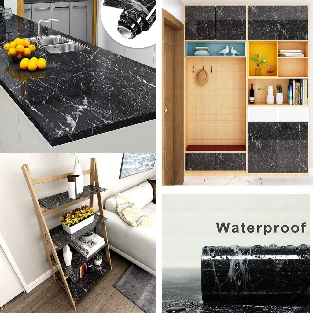 Black & White Kitchen Wallpaper Oil Proof,Wall Stickers for Kitchen Anti-Mold & Heat Resistant Wallpaper DIY Vinyl Marble Wallpaper Peel and Stick Wallpaper for Home Kitchen Countertop-