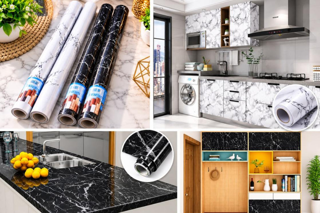 Black & White Kitchen Wallpaper Oil Proof,Wall Stickers for Kitchen Anti-Mold & Heat Resistant Wallpaper DIY Vinyl Marble Wallpaper Peel and Stick Wallpaper for Home Kitchen Countertop-