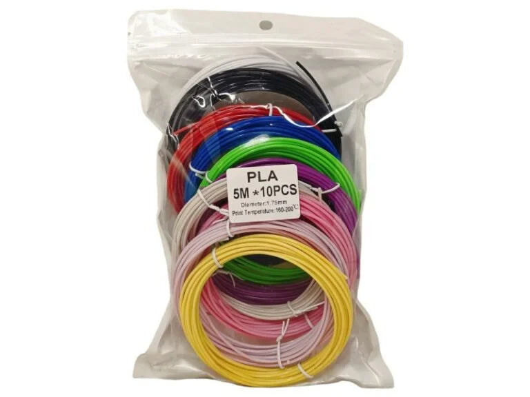 Multicolored PLA Filament Refills-1.75mm Thick- 5 Meter Length of Each Color for 3D Pen & Printer (10 Pcs) - 10323