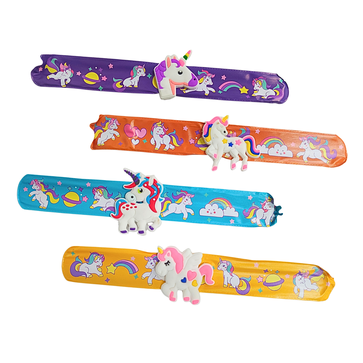 {Pack of 12} Unicorn Slap Bracelets for Kids, Cartoon Theme Friendship Wristbands for Girls - 20598