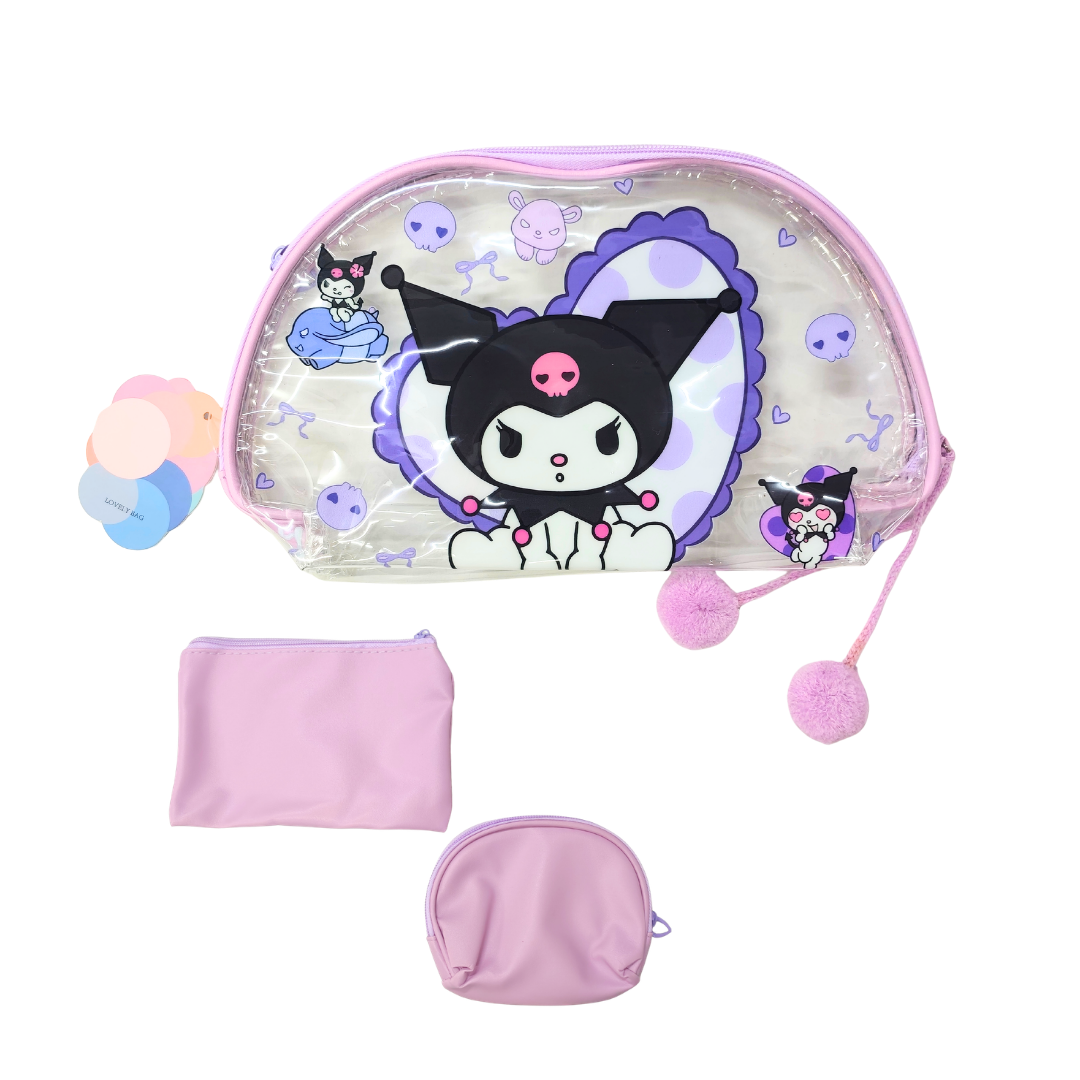 3 pcs Hello Kitty & Kuromi Makeup Bag Set - 188602