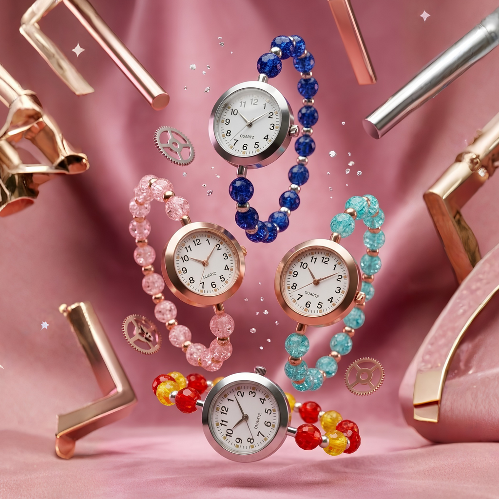 Stylish Analog Girls Wrist Watch –Girls Bracelet Watch with Beads – Stylish Analog Quartz Watch for Kids and Teens {Random Design} - 20655