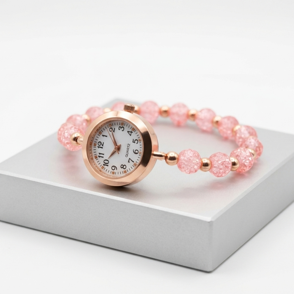 Stylish Analog Girls Wrist Watch –Girls Bracelet Watch with Beads – Stylish Analog Quartz Watch for Kids and Teens {Random Design} - 20655