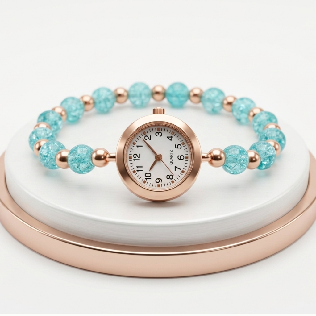 Stylish Analog Girls Wrist Watch –Girls Bracelet Watch with Beads – Stylish Analog Quartz Watch for Kids and Teens {Random Design} - 20655