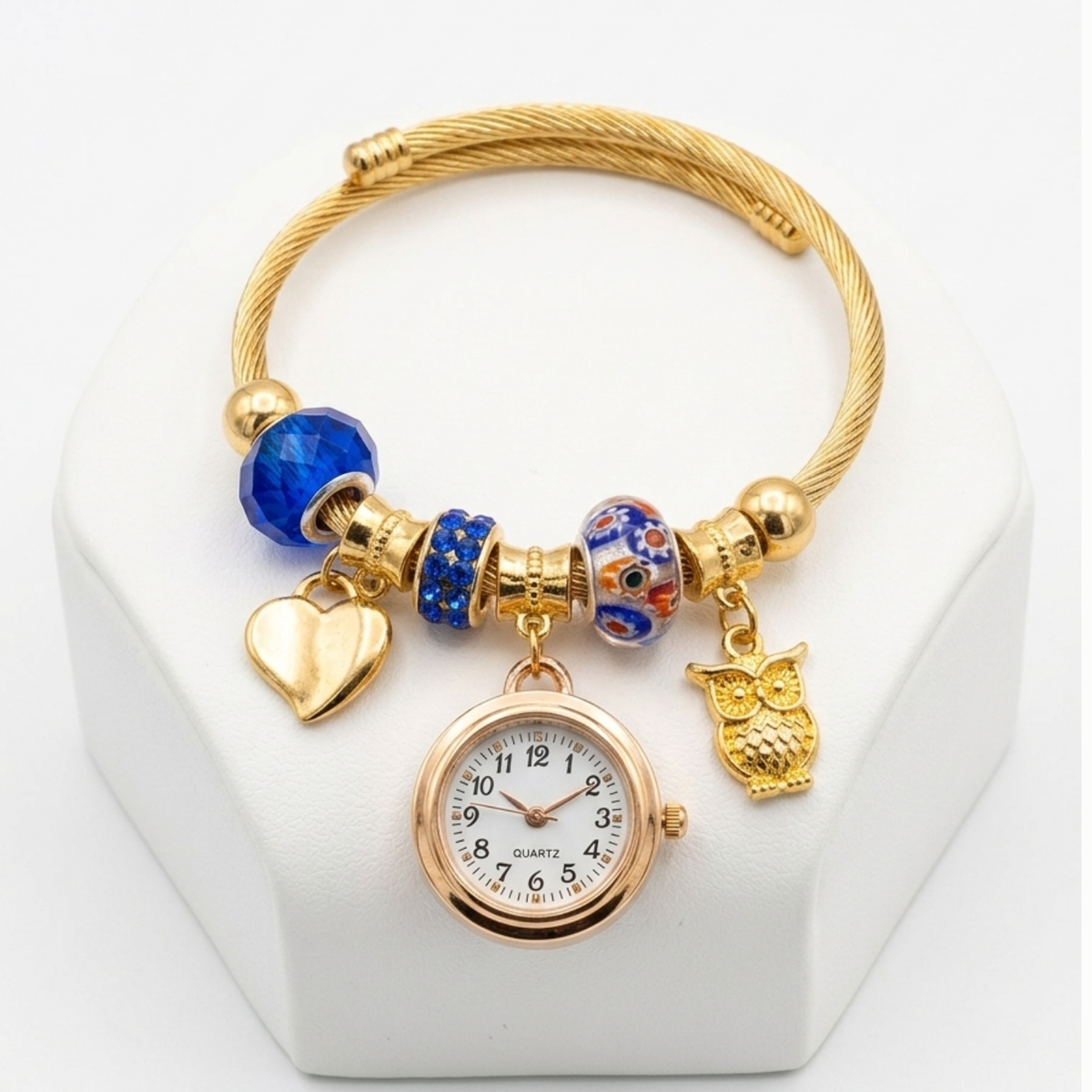 Bracelet Watch for Girls and Ladies | Gift Item| Golden steel Beaded Adjustable Quartz Watch Bangle Jewellery Friendship Bracelet {Random Design} - 20658