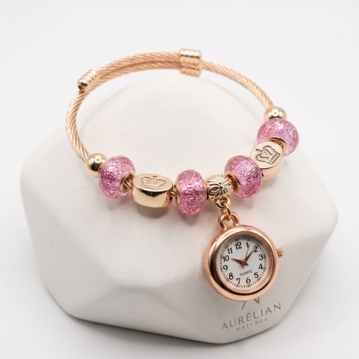 Bracelet Watch for Girls and Ladies | Gift Item| Golden steel Beaded Adjustable Quartz Watch Bangle Jewellery Friendship Bracelet {Random Design} - 20658