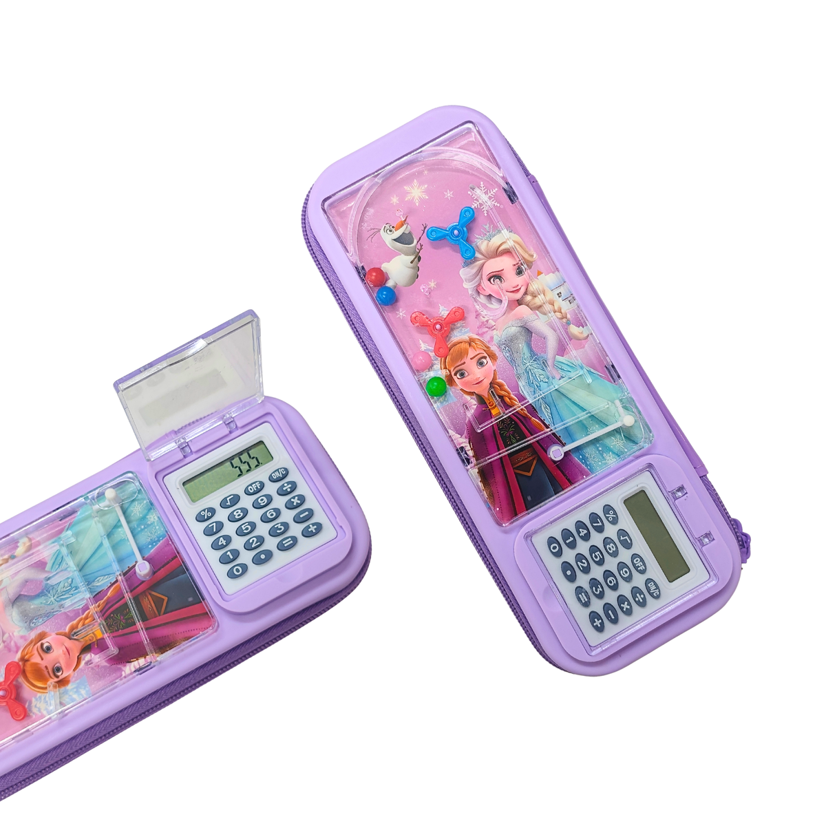 Calculator Plastic Pencil Box , With Game On top Cover - Pouch {Random Design} - 1881117